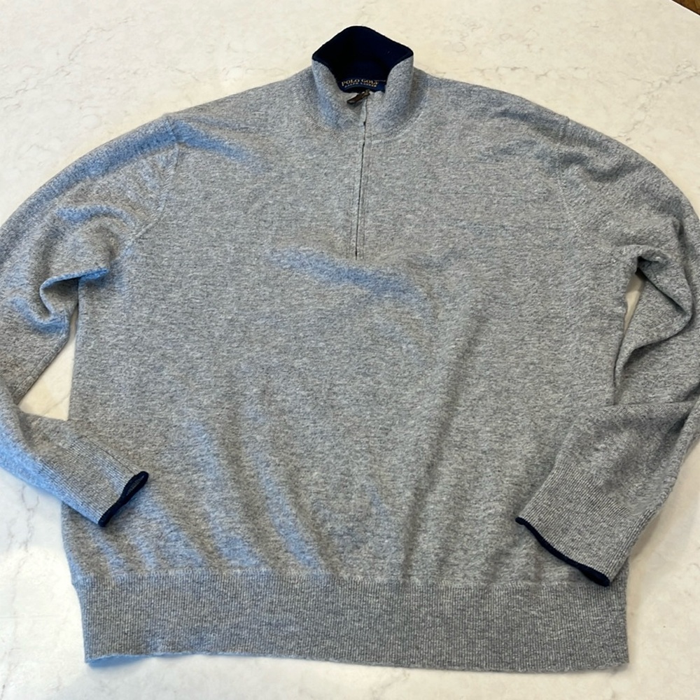 Polo Golf Ralph Lauren Cashmere Sweater Gray‎ Quarter Zip Size Large